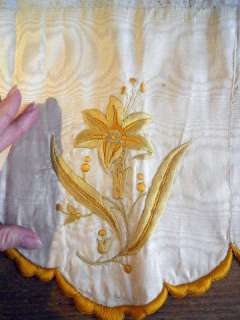 ANTIQUE FRENCH VALANCE ALTAR FRONTAL SILK EMBROIDERY SILK MOIRE  