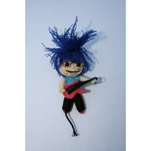  Blue Hair Guitar Player Voodoo String Doll Keychain 