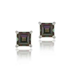   Silver 1.50ct. Green Mystic Topaz 5mm Square Stud Earrings: Jewelry