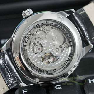   stainless steel case and titanium alloy dial face black leather band