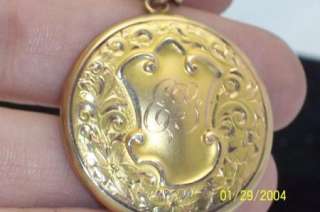 Vintage Ornate Scolled Large Photo Locket W Cartouche 1/4 Gold  