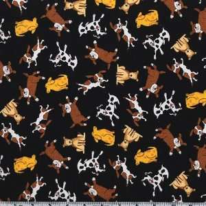  45 Wide Playful Dogs Black Fabric By The Yard: Arts 