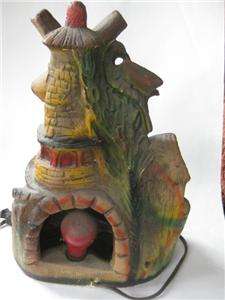   Bird on Windmill Chalkware 14 tall TV Lamp colorful & WORKS!  