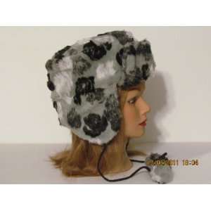  Black Animal Print Foux Fur Bomer Hat 