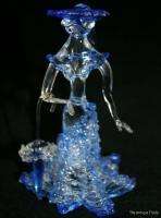 Exquisite Bohemian hand made art Blue glass Lady with Umbrella 