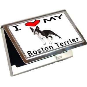  I Love My Boston Terrier Business Card Holder: Office 