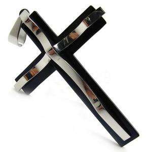 Mens cool black silver cross christ Pendant Stainless Steel Necklace 