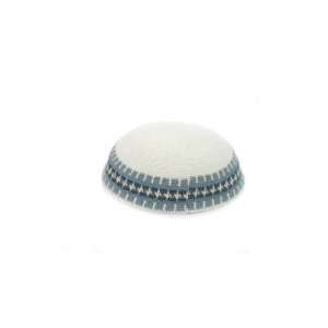   Kippah in White with Wide Blue and Gray Circular Design Everything