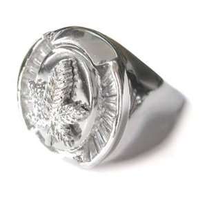  Hip Hop Mens Sterling Silver Marihuana Leaf Ring: Jewelry