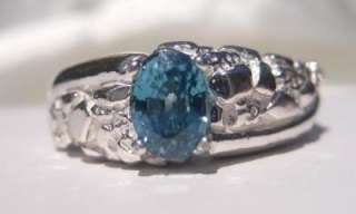 2ct BLUE ZIRCON Oval .925 Sterling Silver Nugget Ring Sz 10  