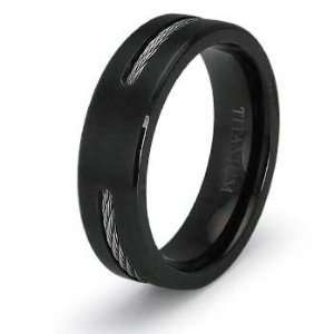    Steel Cable Inlay Black Titanium Wedding Band Ring: Jewelry