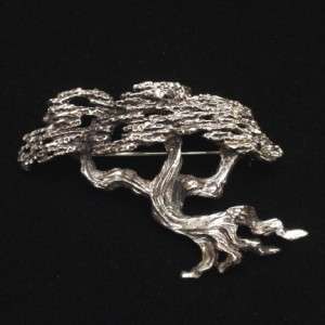 Bonsai Tree Pin Vintage Silver Plated Brooch Tortolani Book Piece Wind 
