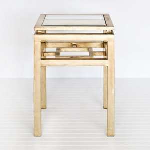 Worlds Away Maynard G Table In Gold Leaf with Clear Glass 