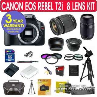 Canon EOS Rebel T2i Digital SLR Camera + 8 Lens Kit 700238856720 