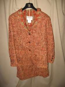 CHANEL Brown Orange Boucle Skirt Suit Size 44/14 EUC  