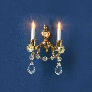  Dollhouse Miniature 12V Double Candle Crystal Wall Sconce 