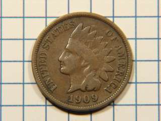 KEY 1909 P Indian Head Cent Grades Very Good+  