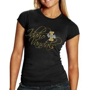   Idaho Vandals Ladies Black Script and Logo T shirt: Sports & Outdoors