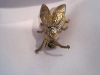 Vintage Damascene Bug Brooch Pin Signed Spain Beetle Fly Faux Pearl 