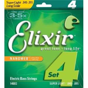  Elixir Nanoweb Super Light Electric Bass Strings Musical 