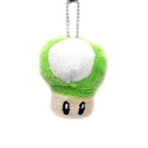  Super Mario Bro. GREEN Mushroom Plush Keychain Toys 