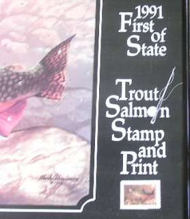   YEAR 1991 Pennsylvania Trout/Salmon Stamp and Brown Fly Fishing Print