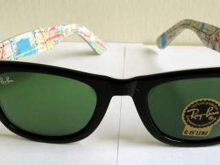   BAN WAYFARER RB2140 1031, Black on Subway Map(RARE), Green Lens, 50 mm