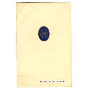  Hotel Continental Light Meals Menu Paris France 1933 