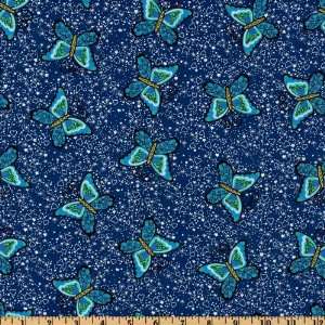  44 Wide Butterfly Love Butterflies & Stars Navy Fabric 