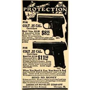   Ad Colt & American Novelty .25 Calibre Handgun   Original Print Ad