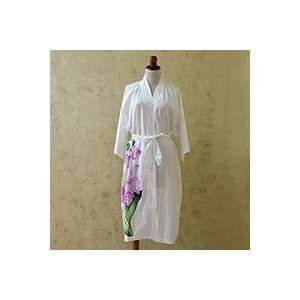  NOVICA Cotton robe, Orchid Exuberance
