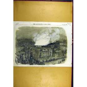  1857 Fire Camden Town Goods Station Old Print London