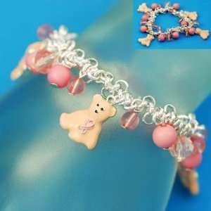  Breast Cancer ~ Bracelet ~ Pink Ribbon Pink Teddy Bear 