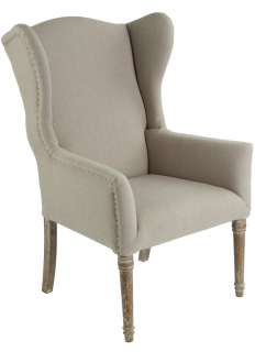 Eli French Country Wing Back Dining Occasional Chair  Dark Linen 