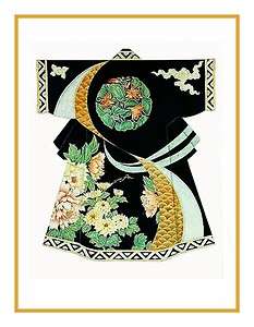 Japanese Black Green Gold Kimono Counedt Cross Stitch Chart  
