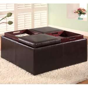   Square Faux Leather Storage Ottoman with Tray Tops: Home & Kitchen