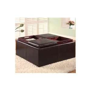 Ottomans Square Faux Leather Storage Ottoman With Tray Tops:  