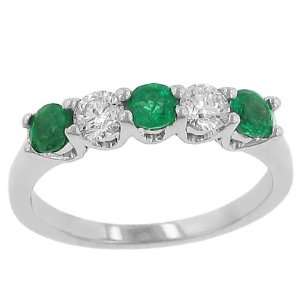  5 Stone Round Green Emerald and Diamond Band .50ct .33ct 