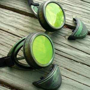 Steampunk Goggles Glasses cyber lens goth D Green lmgre  