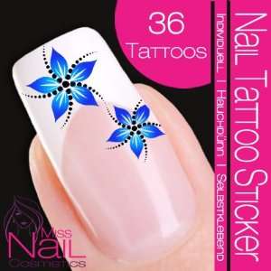  Nail Tattoo Sticker Flower / Blossom   blue / turquoise 
