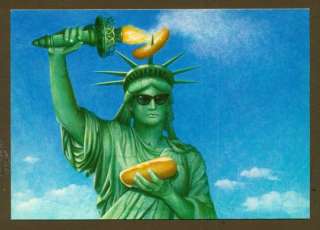 S276 Statue of Liberty postcard, Torch cooks Hotdogs  