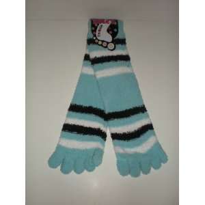  Fuzzy Striped Long Toe Socks (Sky blue,White,Black 