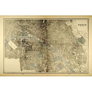  1893 Print Map Antique Paris France City Seine River Ile 