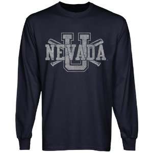  Nevada Wolf Pack Crossed Sticks Long Sleeve T Shirt   Navy 