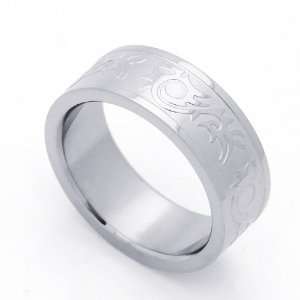8MM Stainless Steel Tribal Design Patterned Wedding Band Ring (Size 8 