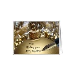  niece christmas message on golden ornament Card Health 