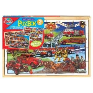  Shure Back in Time Fire Trucks 2 Jumbo Puzzles in a Wooden 