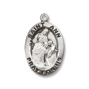 Sterling Silver St. Ann Medal Pendant with 18 Sterling Silver Chain 