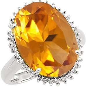  14k White Gold Golden Citrine and Diamond Ring, Size 6 