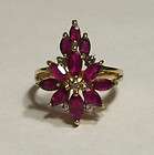 Gold Vermeil Lab Ruby & Diamond Cocktail Ring .925 Ster